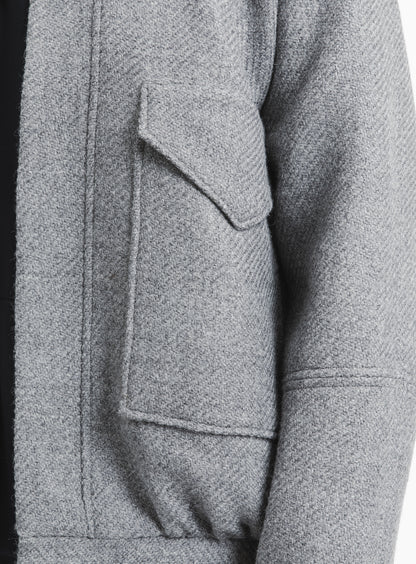 Bomber à Col Origami en Laine d'Italie Gris Clair
