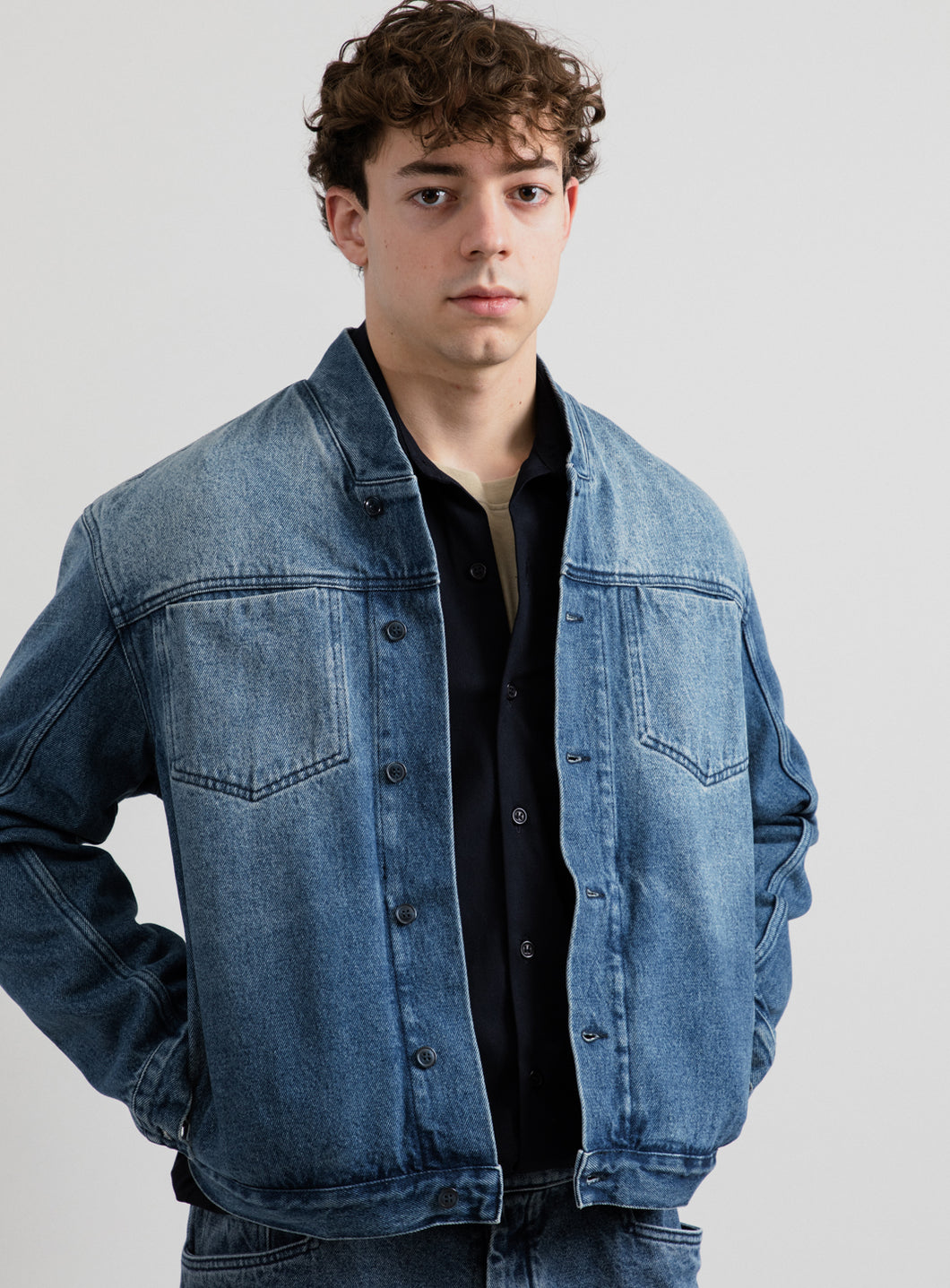 Veste à Faux Col Bord-Côte en Denim Stone