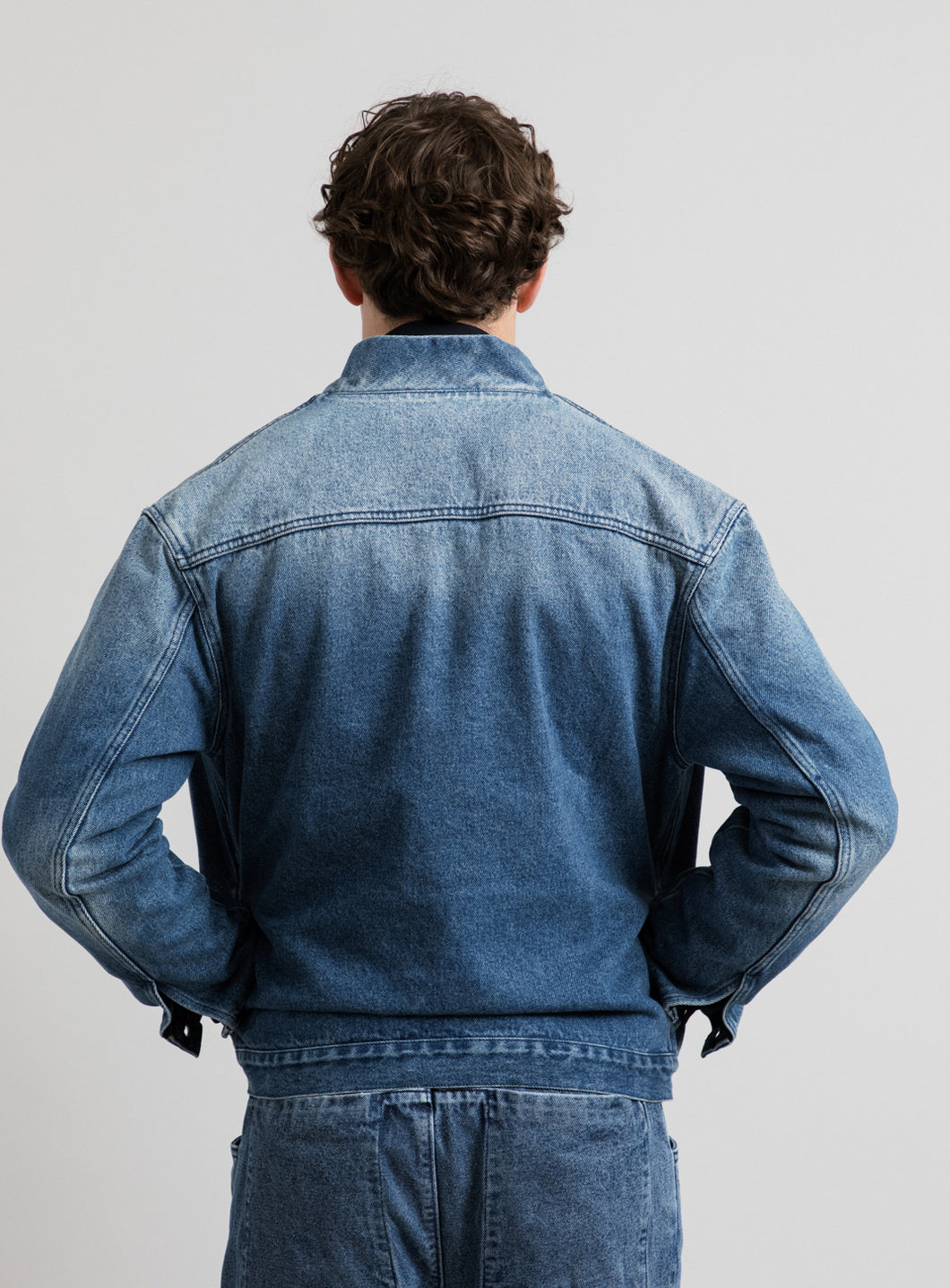 Veste à Faux Col Bord-Côte en Denim Stone