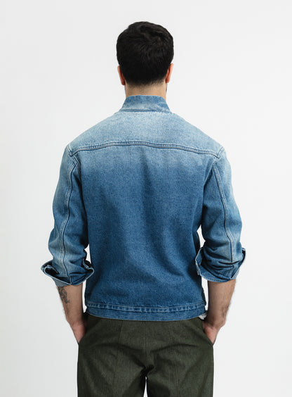 Veste à Faux Col Bord-Côte en Denim Stone