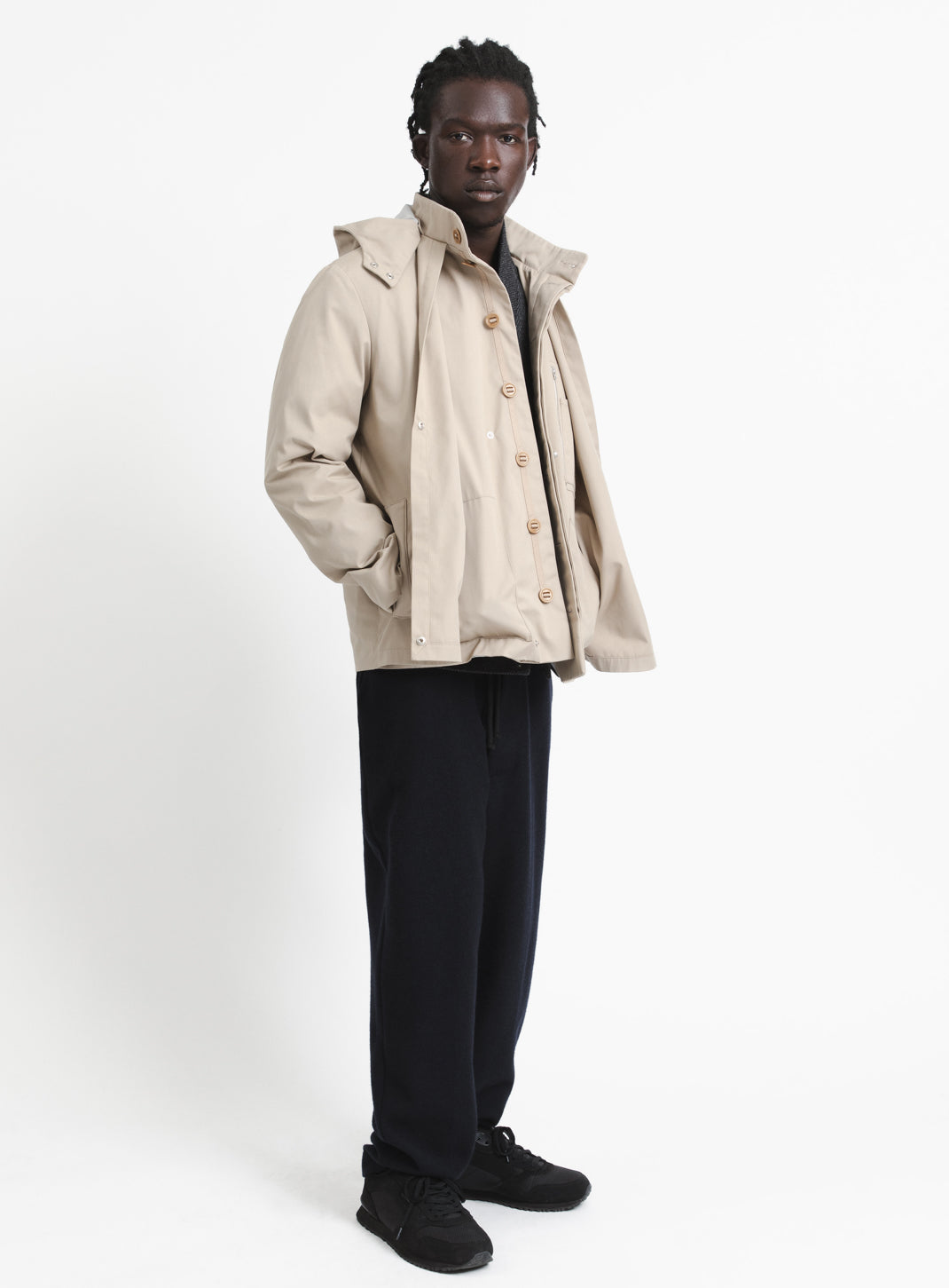 Parka à Bavolets Multi-Poches en Téflon Beige