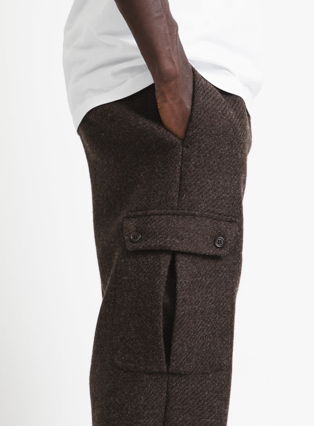 Pantalon Cargo en 100% Laine d'Italie Chocolat