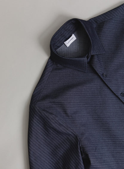 Chemisette à Col Classique en Denim Bleu Brut Coupé en Biais