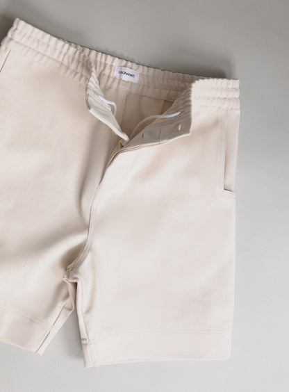 Short à Poches Crantées en Toile Denim Ecrue