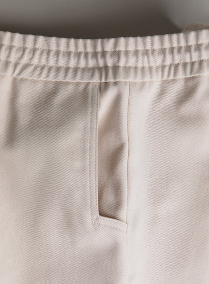 Short à Poches Crantées en Toile Denim Ecrue