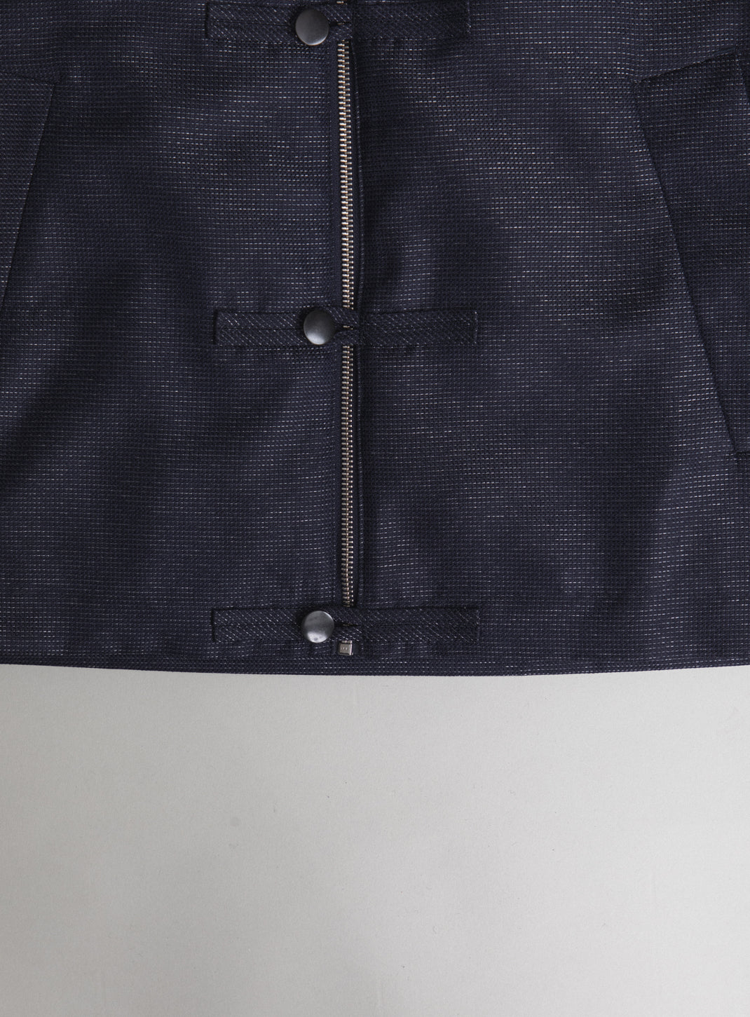 Blouson Tangzhuang en Fil à Fil Technique Bleu Marine
