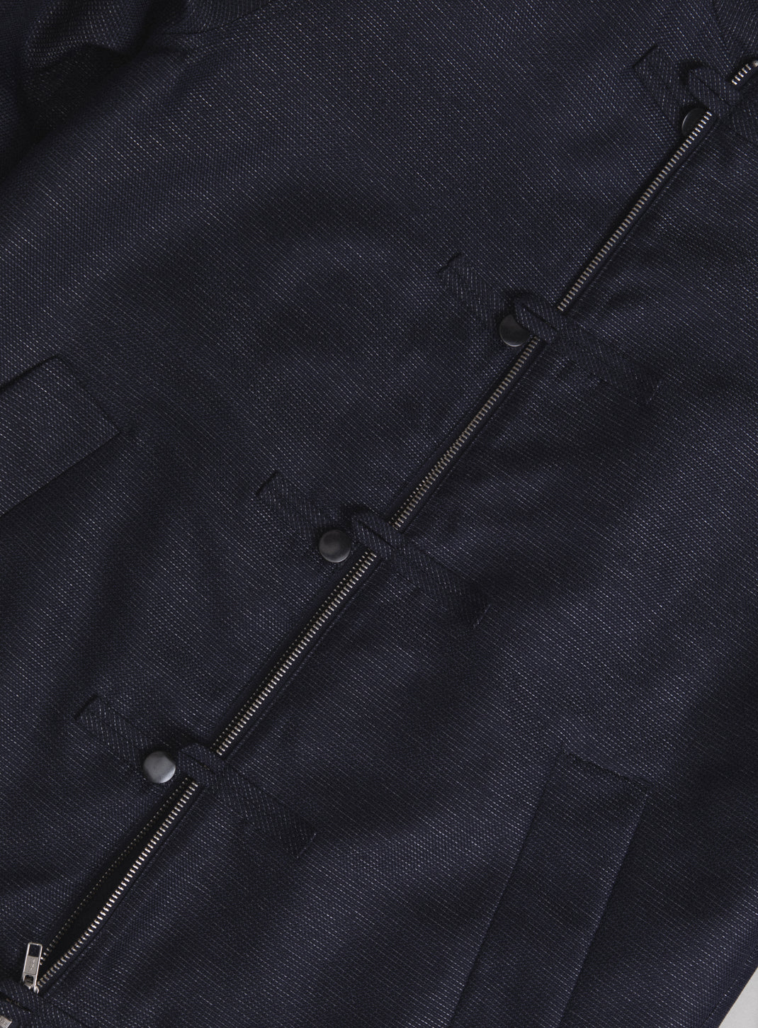 Blouson Tangzhuang en Fil à Fil Technique Bleu Marine