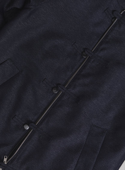 Blouson Tangzhuang en Fil à Fil Technique Bleu Marine