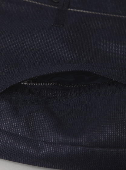 Blouson Tangzhuang en Fil à Fil Technique Bleu Marine