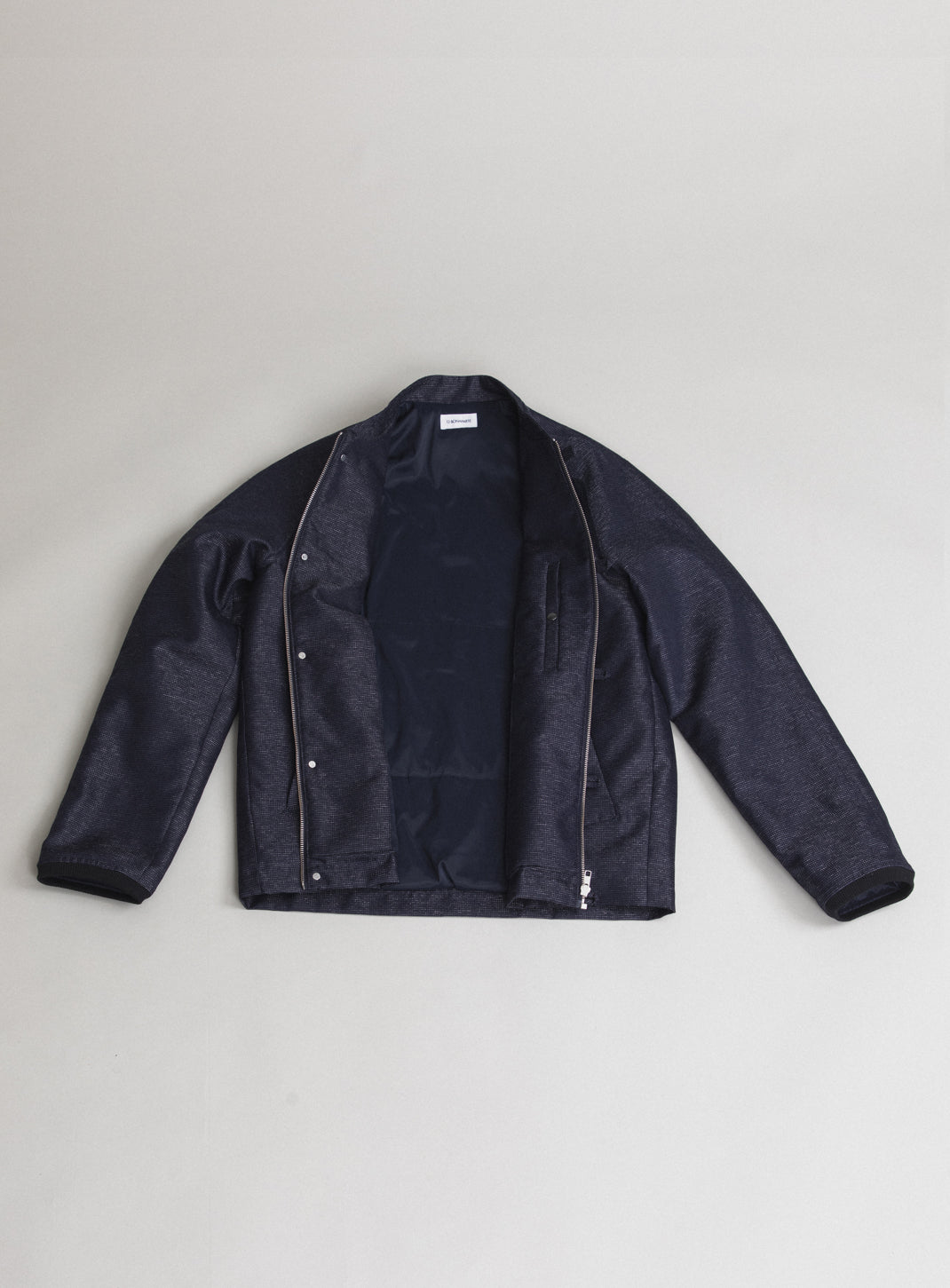 Blouson Tangzhuang en Fil à Fil Technique Bleu Marine