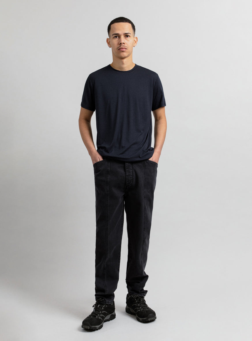 Pantalon 5 Poches  à Découpes en Denim Noir