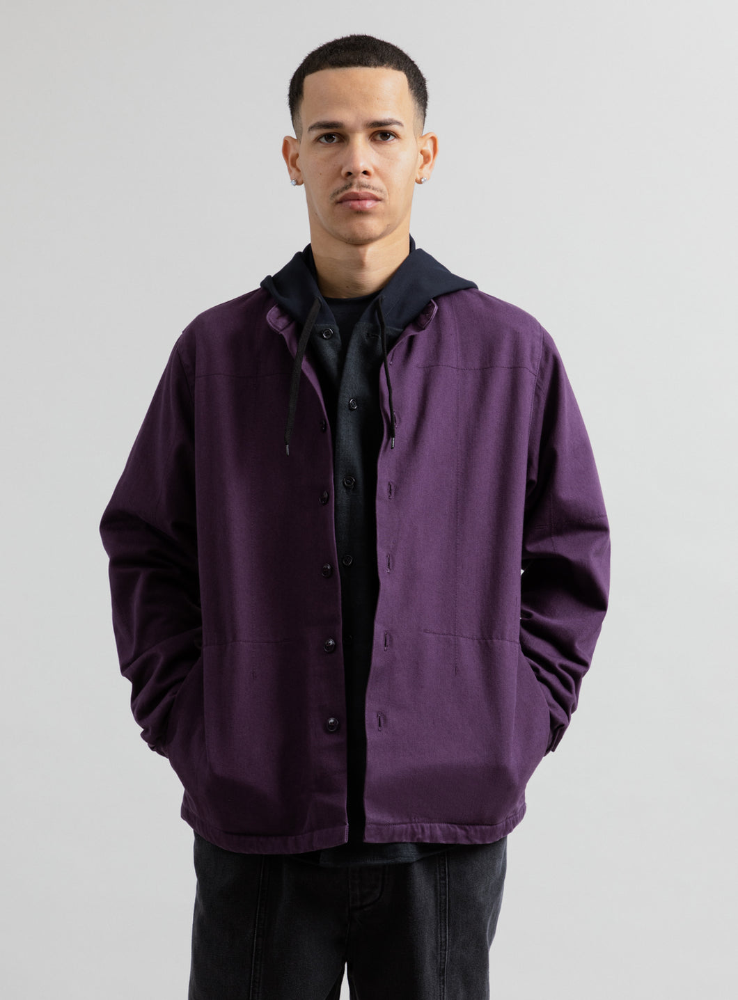 Veste Chinoise en Denim Surteint Aubergine