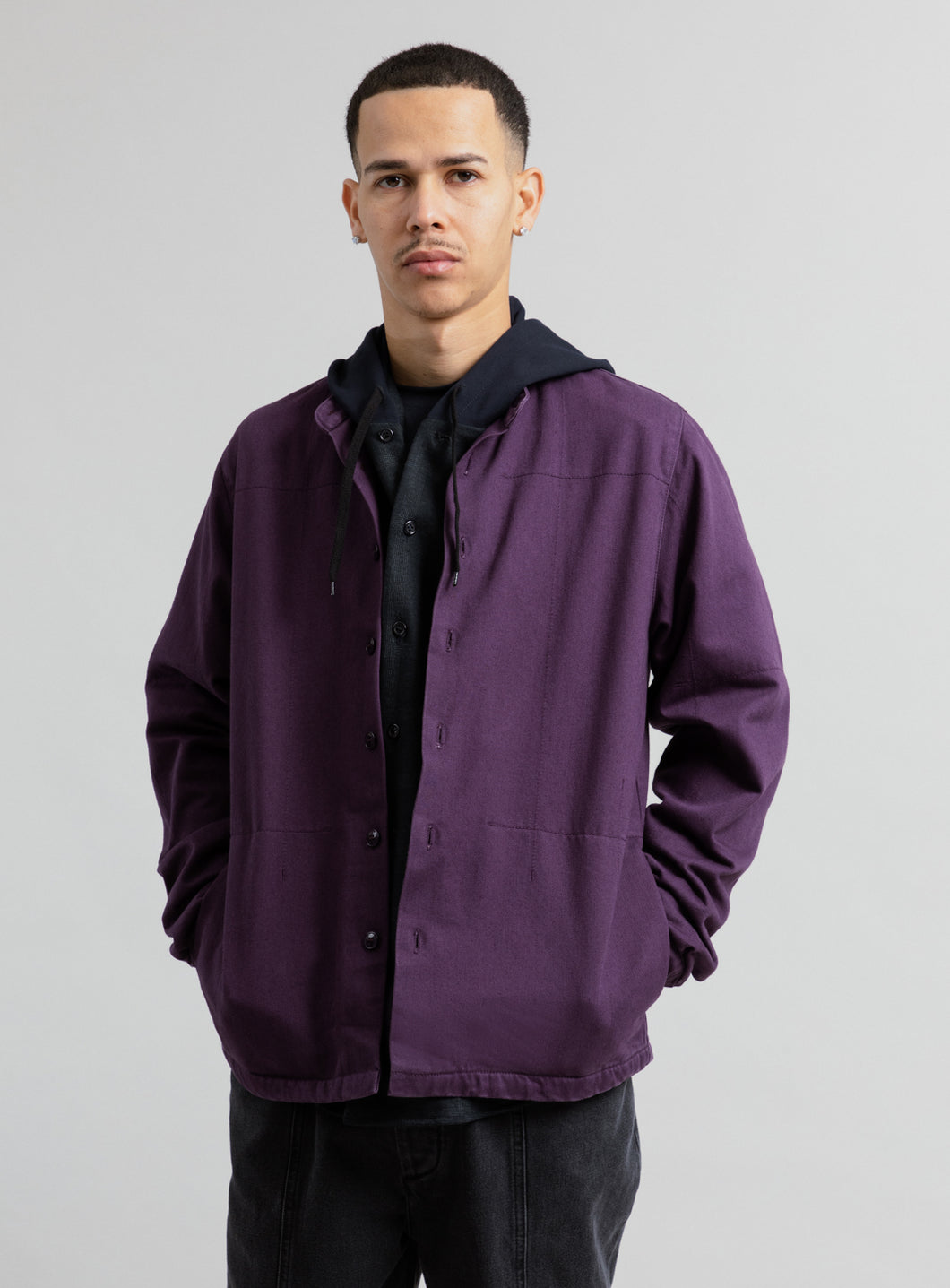 Veste Chinoise en Denim Surteint Aubergine