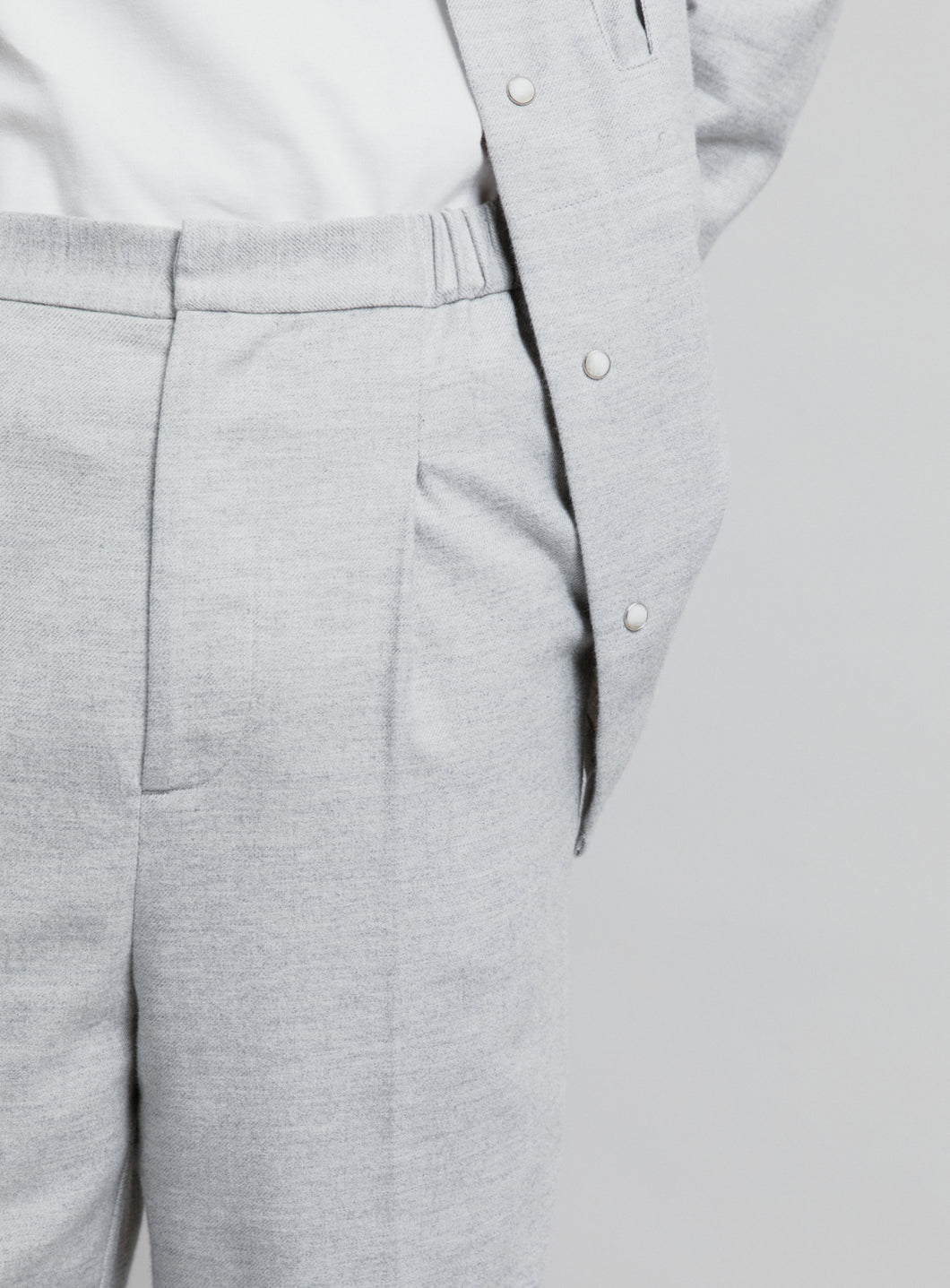 Pantalon à Pinces en Flanelle de Coton Gris Gravier