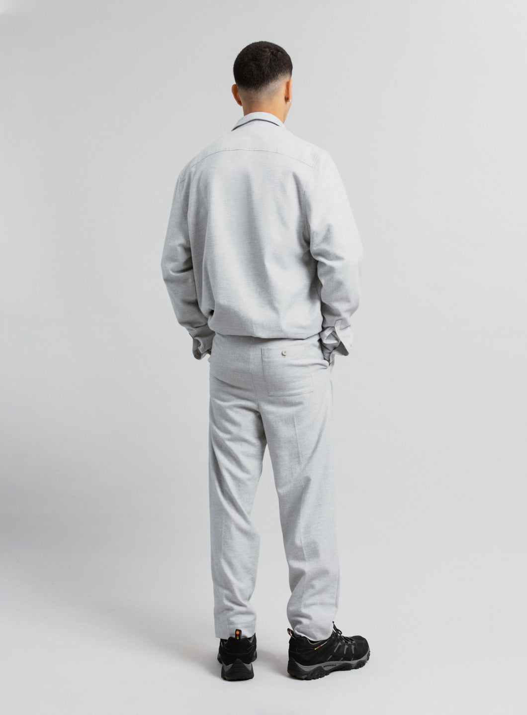 Pantalon à Pinces en Flanelle de Coton Gris Gravier