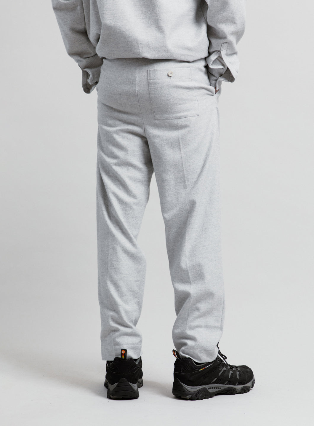 Pantalon à Pinces en Flanelle de Coton Gris Gravier