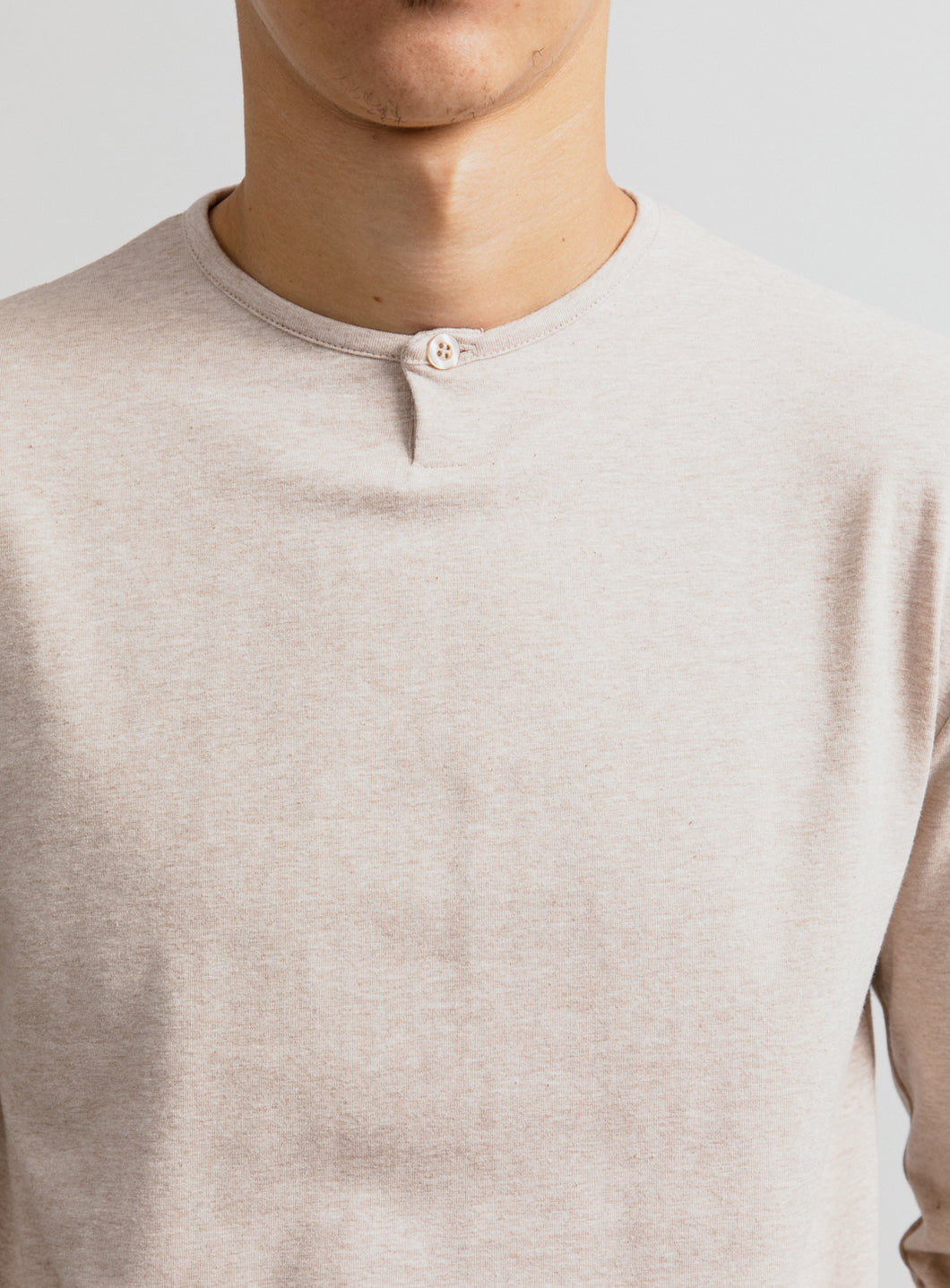 T-Shirt 1 Bouton en Coton & Elasthanne Beige chiné