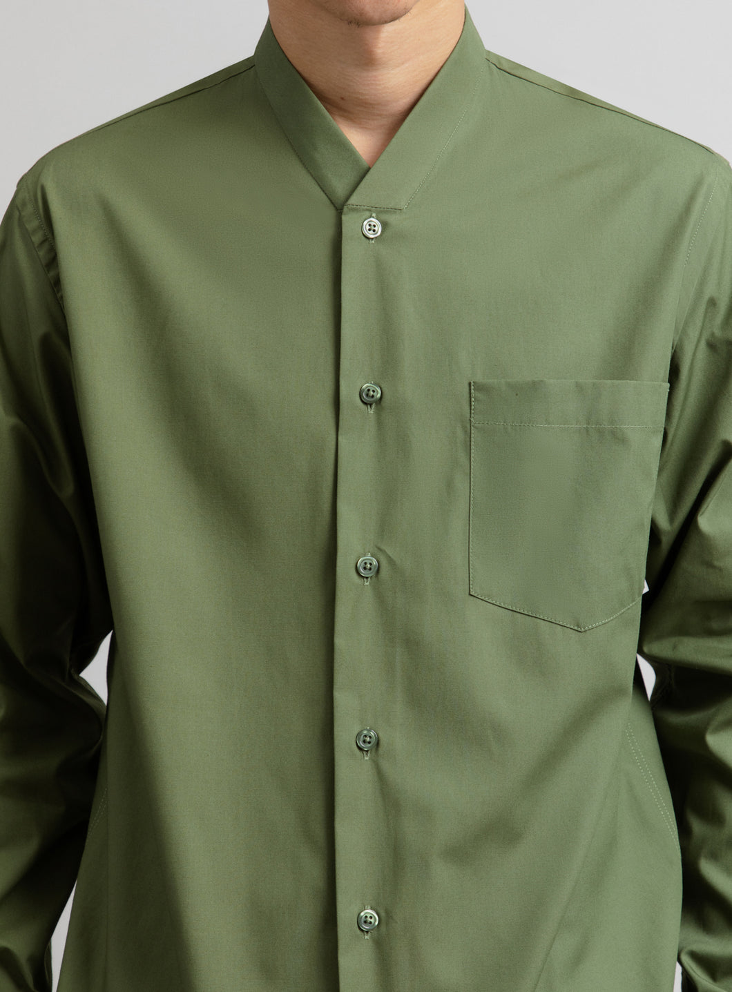 Chemise à Faux Col en Popeline Olive