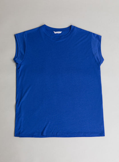 T-Shirt Sans Manches en Eucalyptus & Coton Bleu Roi