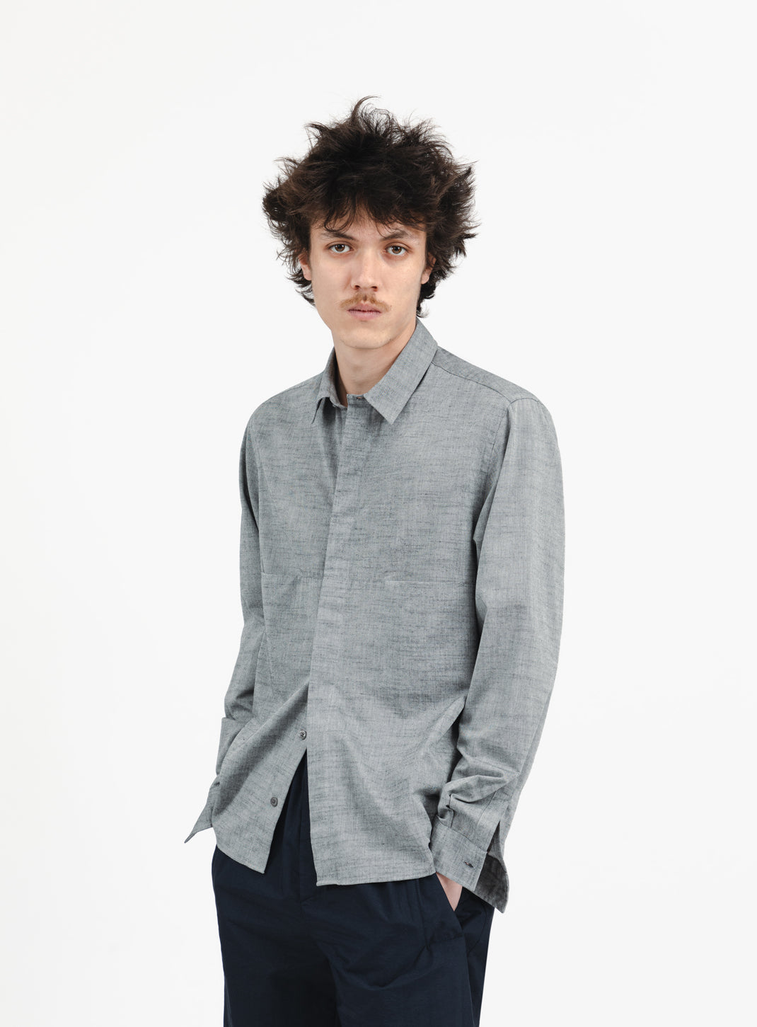 Chemise à Découpes en Voile de Coton Gris Chiné