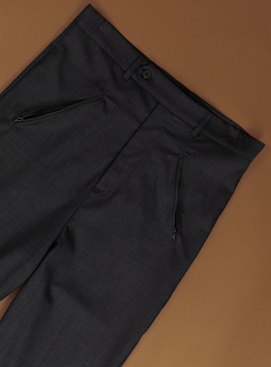 Pantalon à Poches Zippées en Laine Froide Gris Anthracite