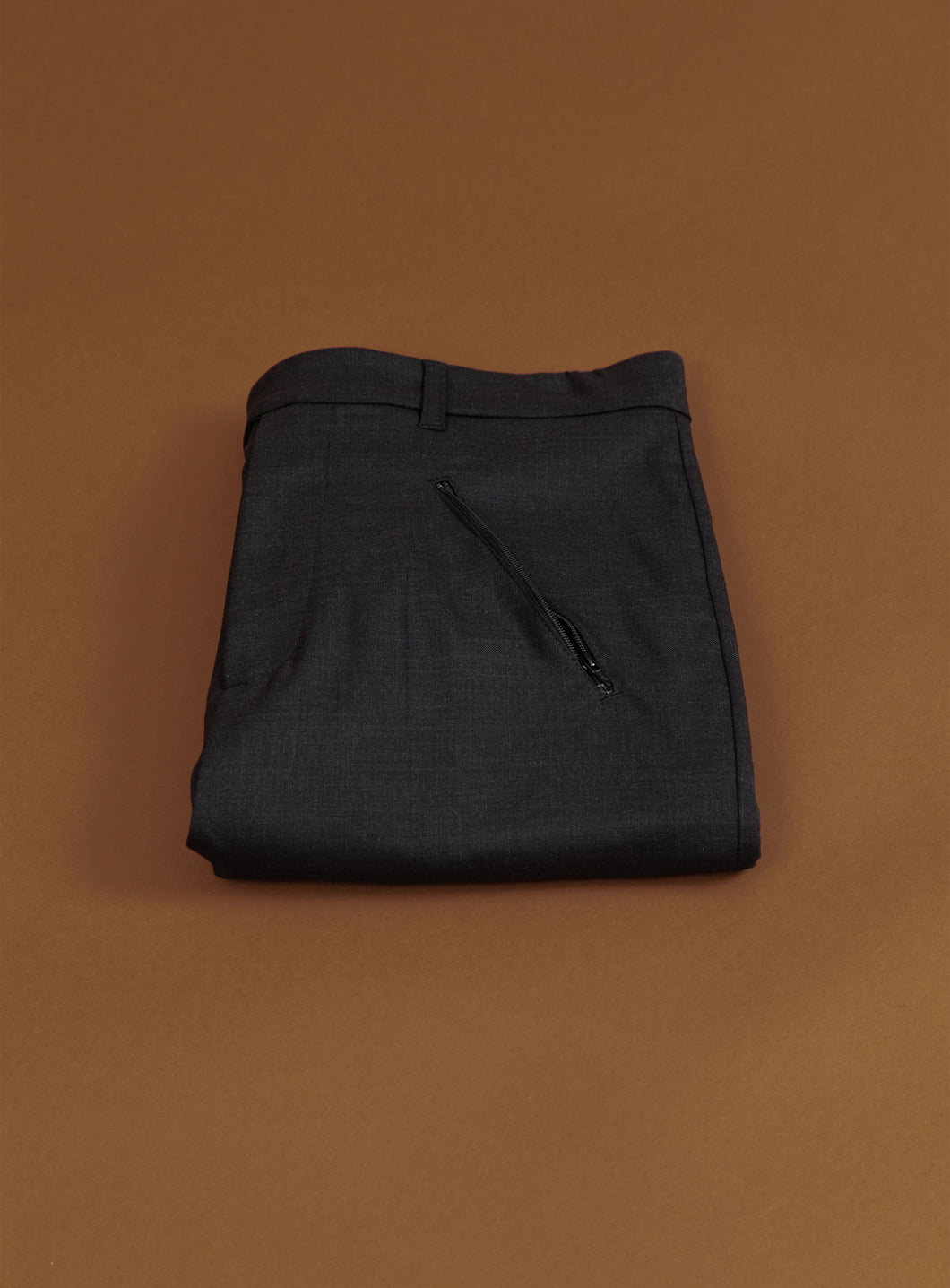 Pantalon à Poches Zippées en Laine Froide Gris Anthracite