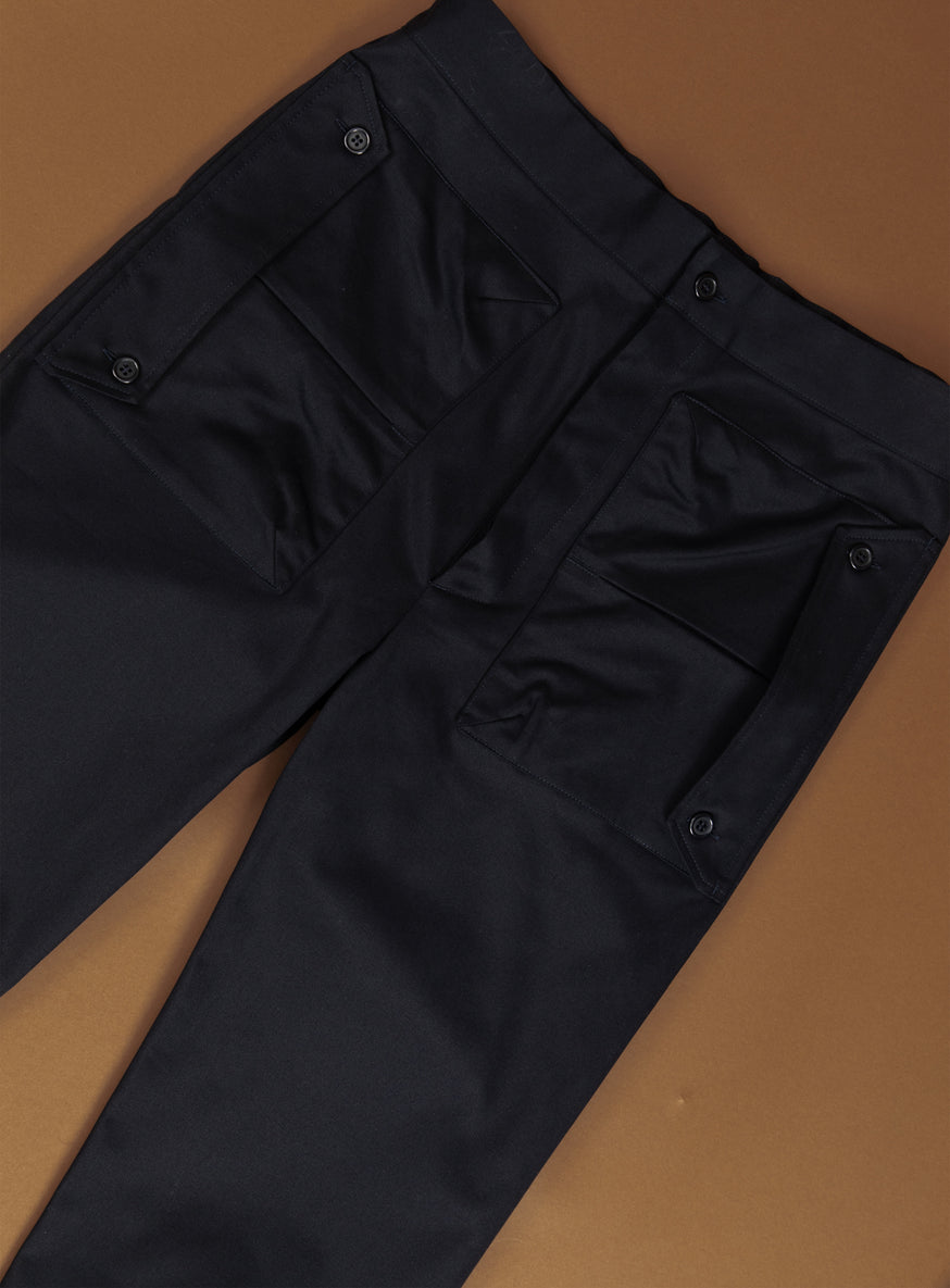 Pantalon à Poches Enveloppes en Gabardine de Coton Bleu Marine