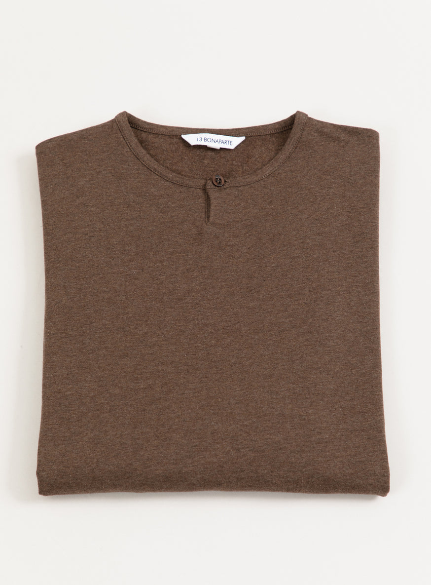 T-Shirt 1 Bouton en Coton & Elasthanne Marron Glacé