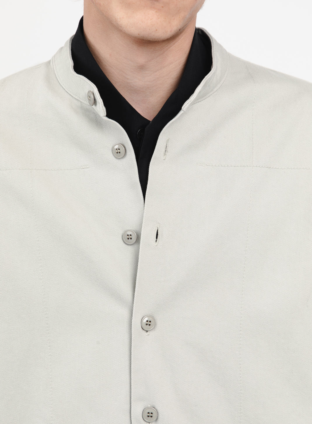 Veste Chinoise en Denim Surteint Craie