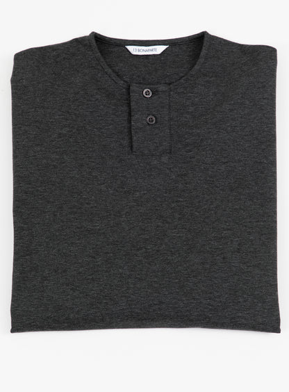 T-Shirt 2 Buttons en Maille Technique Gris Anthracite Chiné