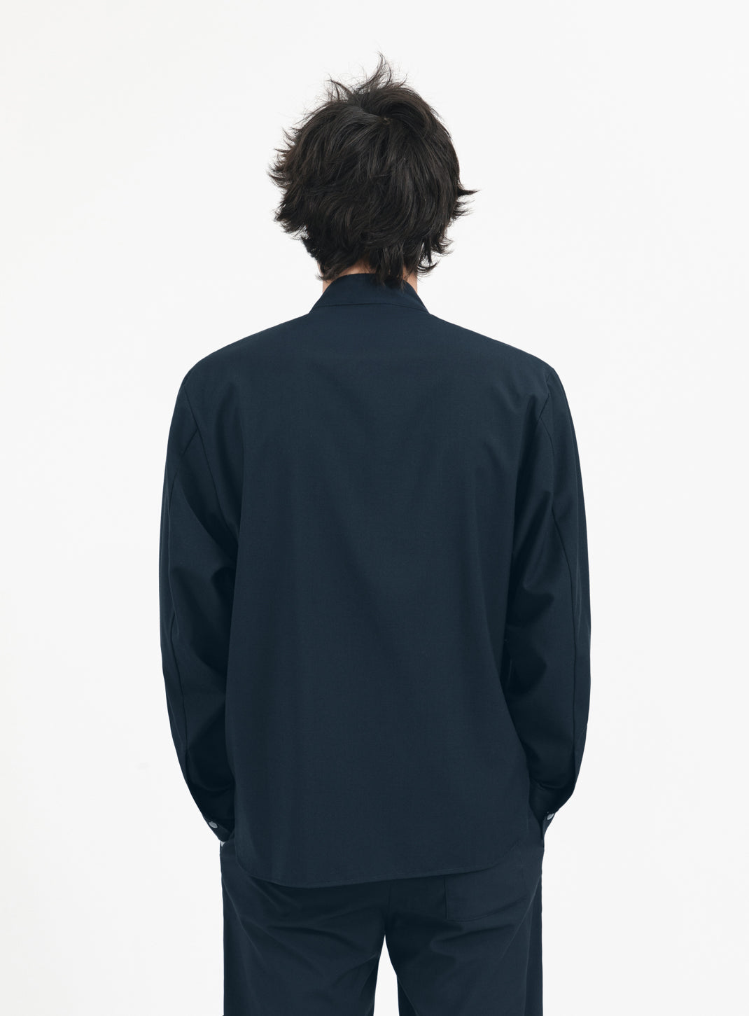 Surchemise à Col Bomber en Fil à Fil Bleu Marine