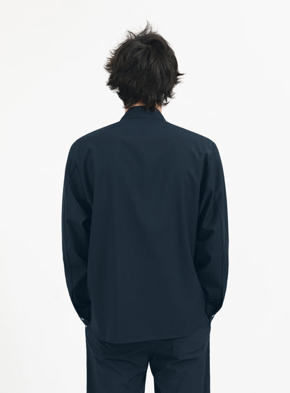 Surchemise à Col Bomber en Fil à Fil Bleu Marine