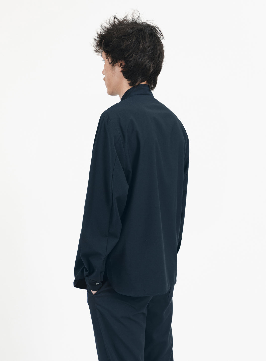 Surchemise à Col Bomber en Fil à Fil Bleu Marine