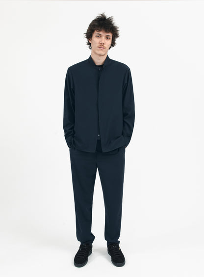 Surchemise à Col Bomber en Fil à Fil Bleu Marine