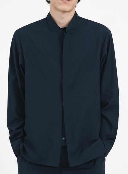 Surchemise à Col Bomber en Fil à Fil Bleu Marine