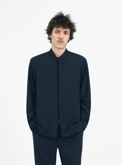 Surchemise à Col Bomber en Fil à Fil Bleu Marine
