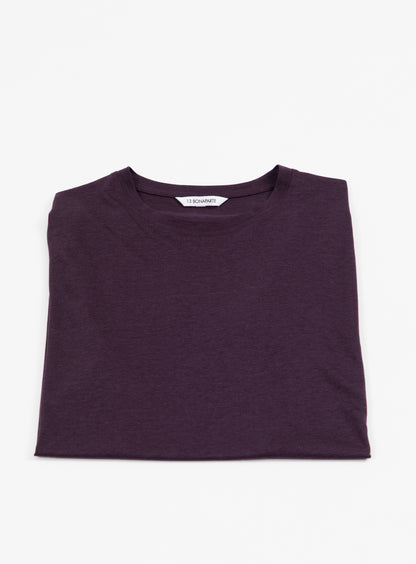 T-Shirt à manches longues en aubergine, eucalyptus et coton