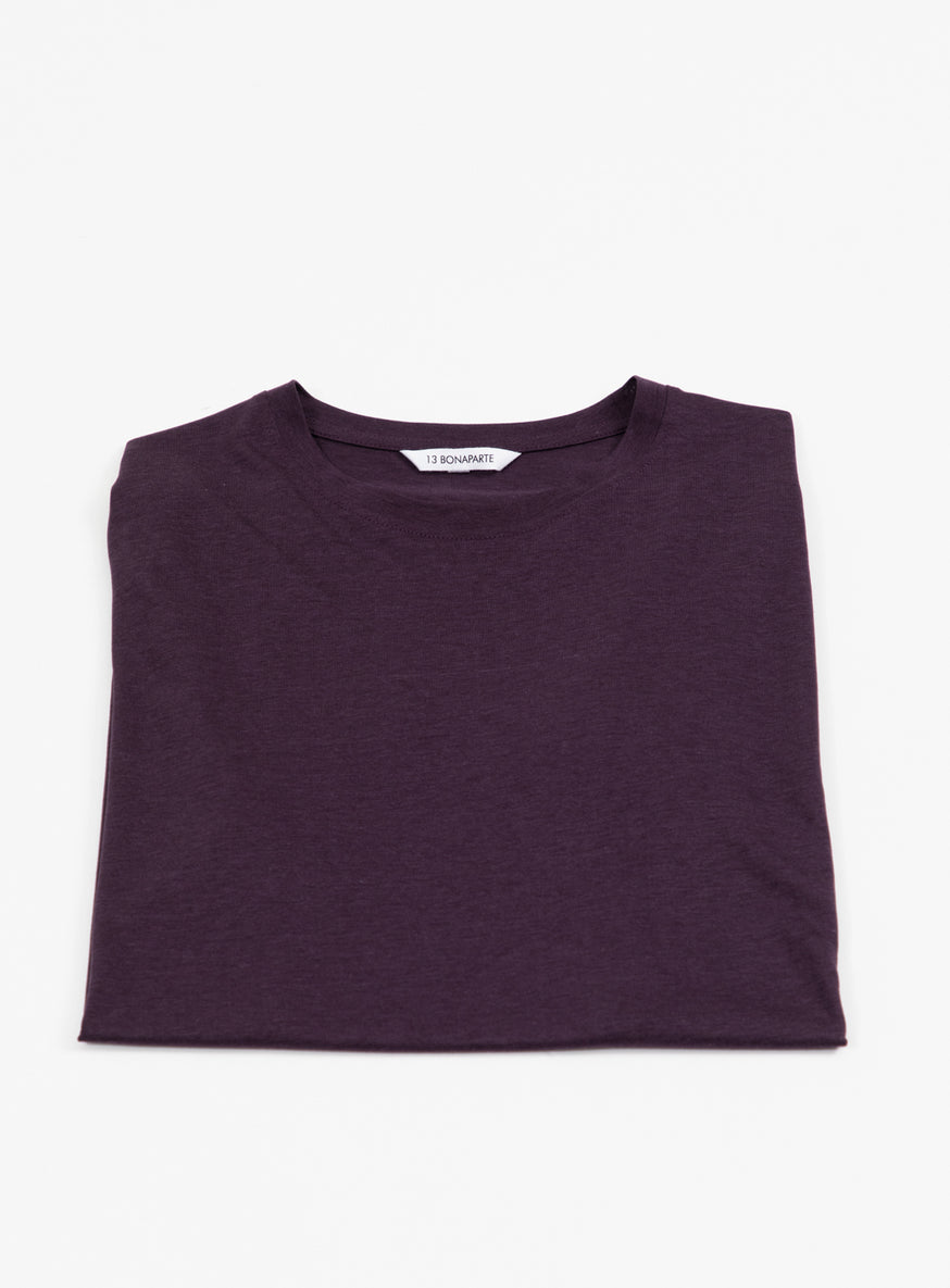 T-Shirt à manches longues en aubergine, eucalyptus et coton