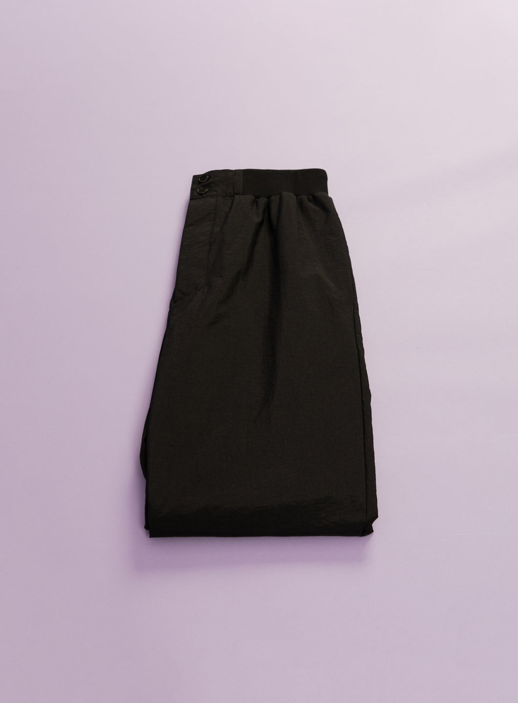 Pantalon Baggy à Ceinture Bord-Côte en Tactel Noir