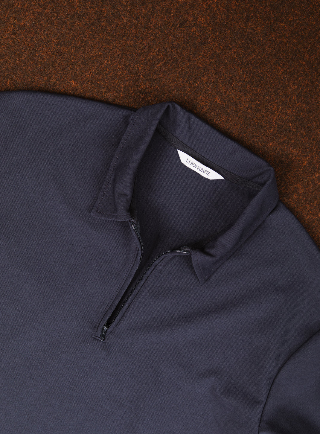 Polo Zippé à Manches Longues en Maille Technique Bleu Marine