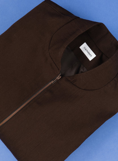 Blouson à Col Murano en Denim Tressé Chocolat