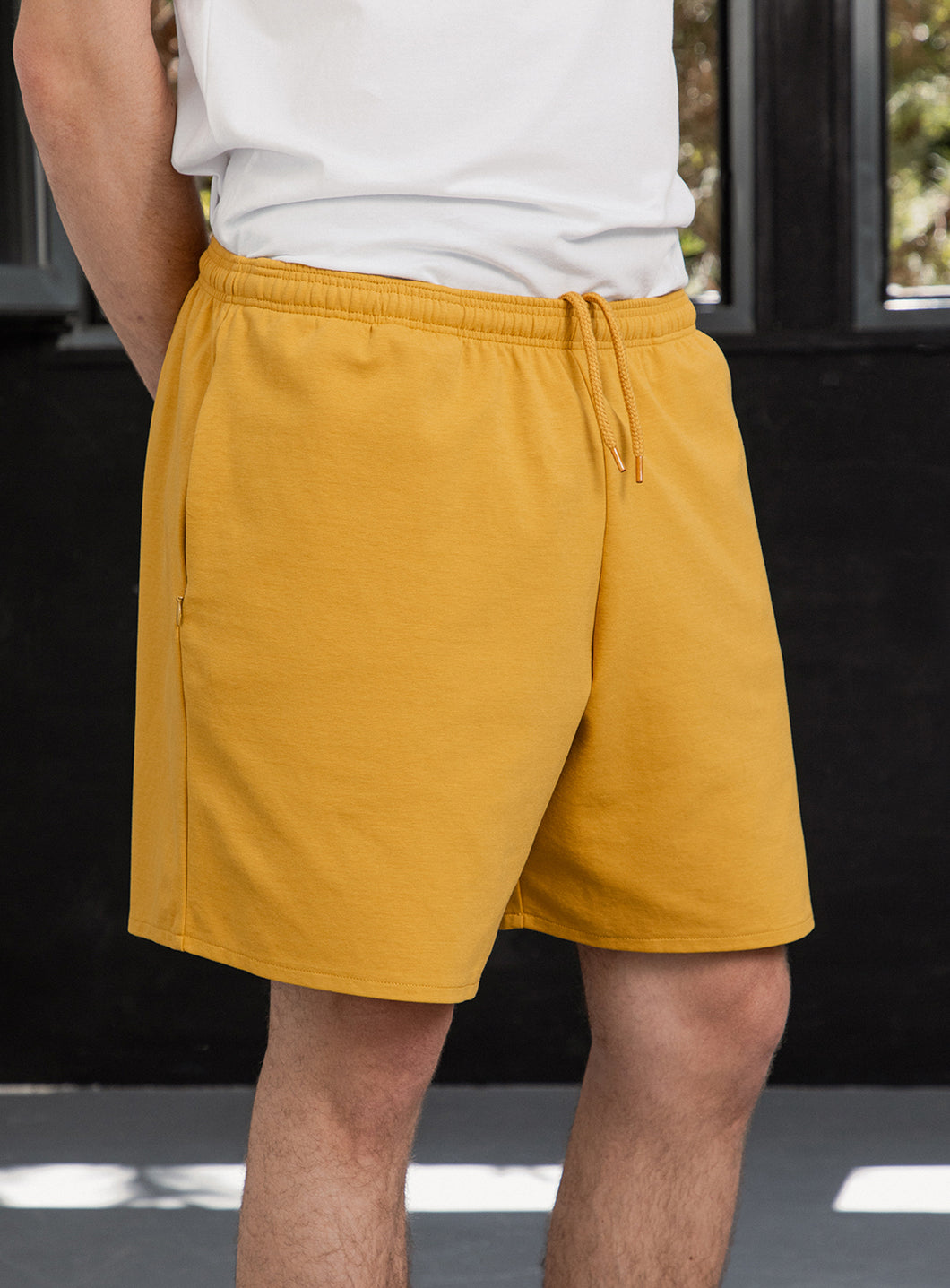 Short Sport en Maille Technique Jaune Moutarde