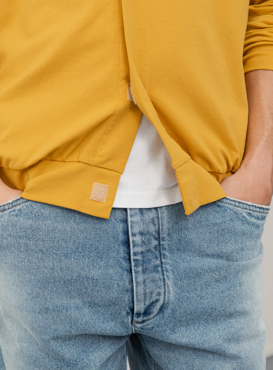 Cardigan à Faux Col en Maille Technique Jaune Moutarde