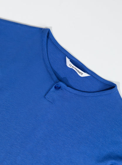 T-Shirt 1 Bouton en Eucalyptus & Coton Bleu Roi
