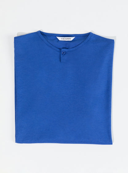 T-Shirt 1 Bouton en Eucalyptus & Coton Bleu Roi