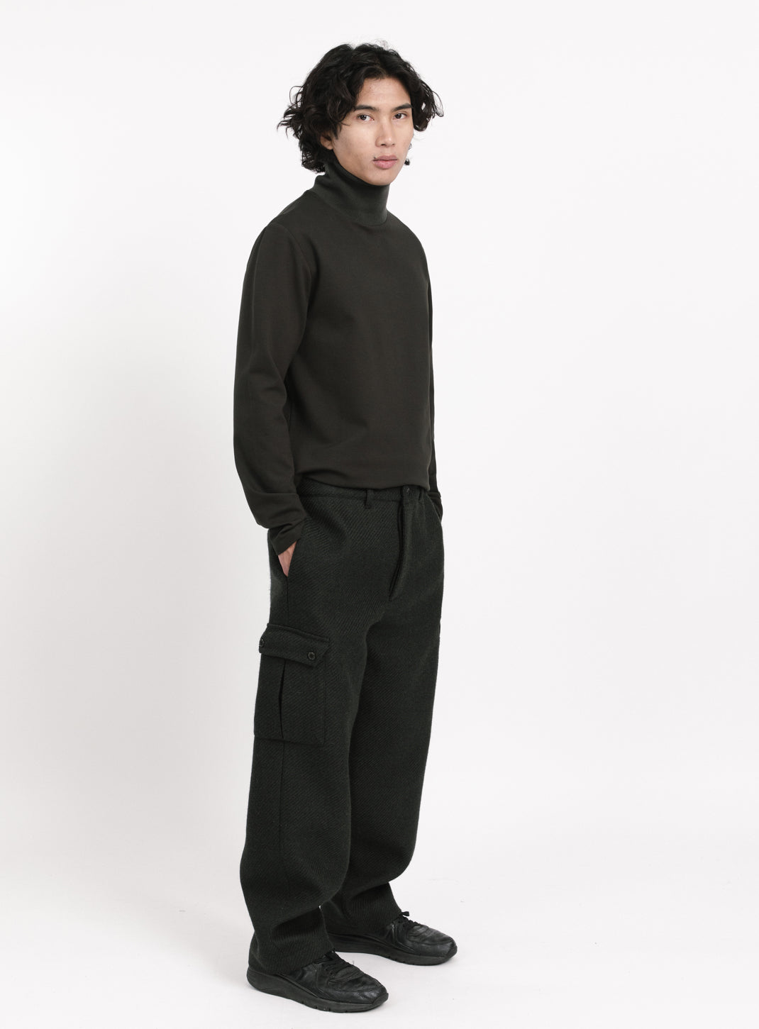 Pantalon Cargo en 100% Laine d'Italie Olive Foncé