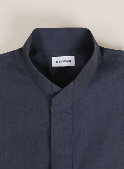 Chemise à Col Origami en Fil à Fil Ardoise