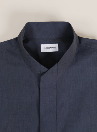 Chemise à Col Origami en Fil à Fil Ardoise