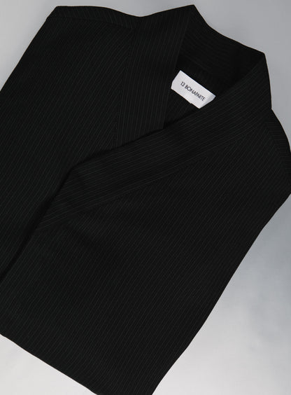 Bomber Kimono en Serge Noir à Fines Rayures