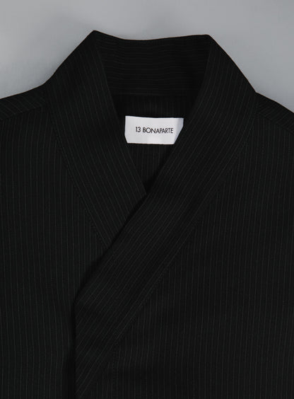 Bomber Kimono en Serge Noir à Fines Rayures